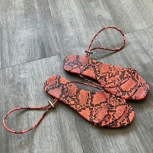 Miss Lola Orange Snake Print Sandals